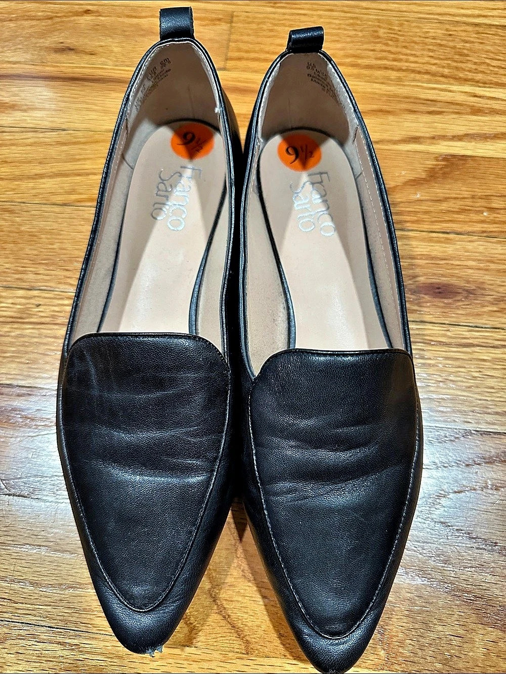Franco Sarto Pointed Toe Loafers Black Leather US 9.5